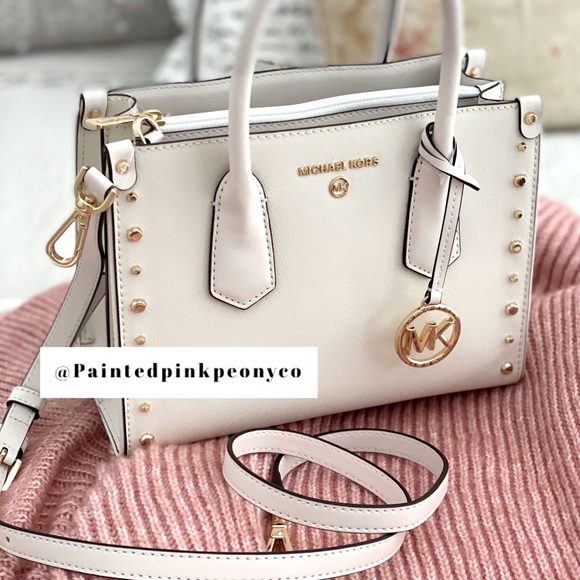 SOLD! MICHAEL KORS | White Leather Tote Crossbody Shoulder Bag Gold Hardware - Picture 3 of 16